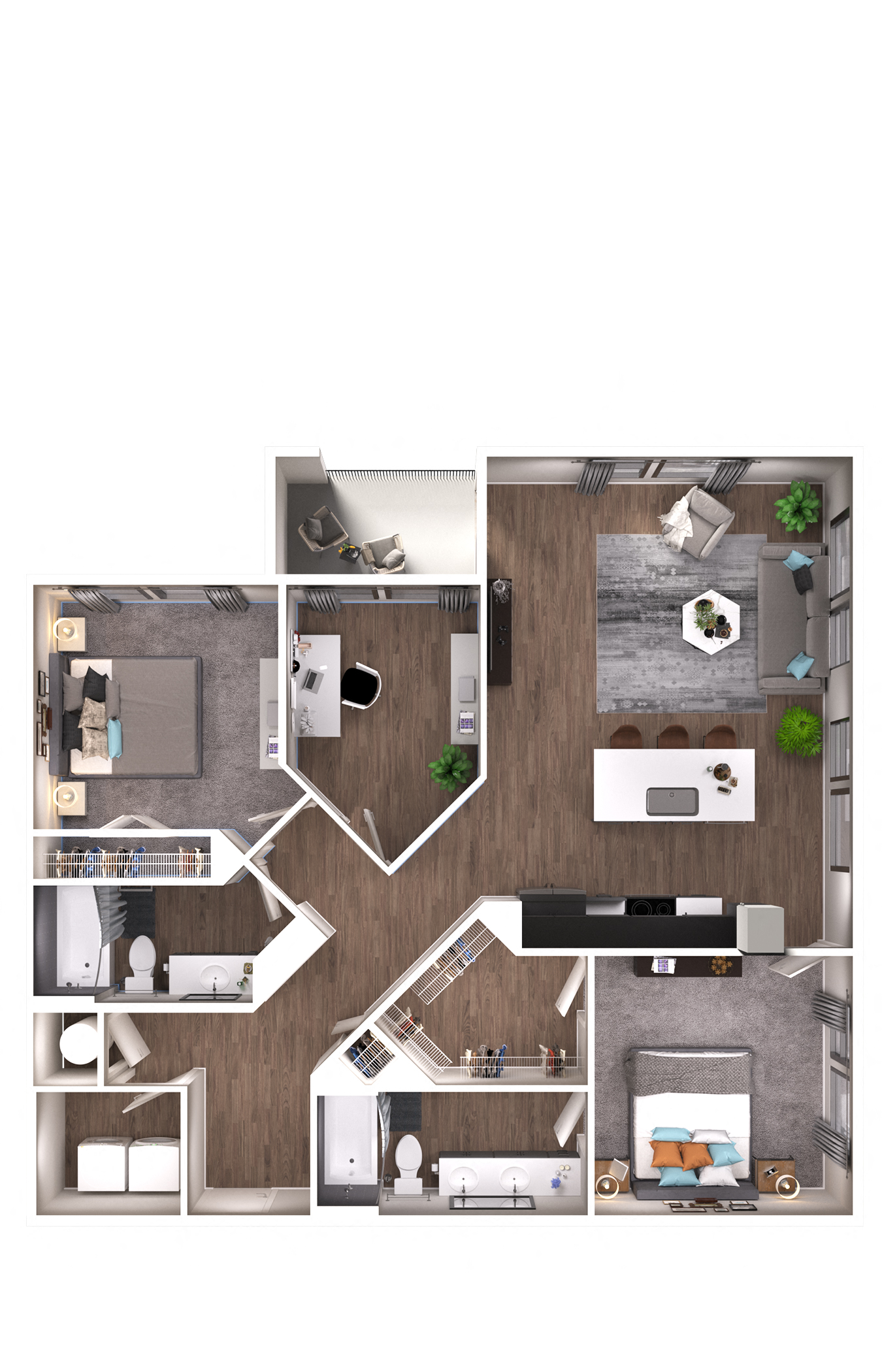 Floor plan for 2 beds, 2 baths, 1273 sqft
